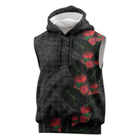Hawaiian Kakau Art Sleeveless Hoodie Taro Leaves with Ohia Lehua and Pakala Pattern LT03 Black - Polynesian Pride