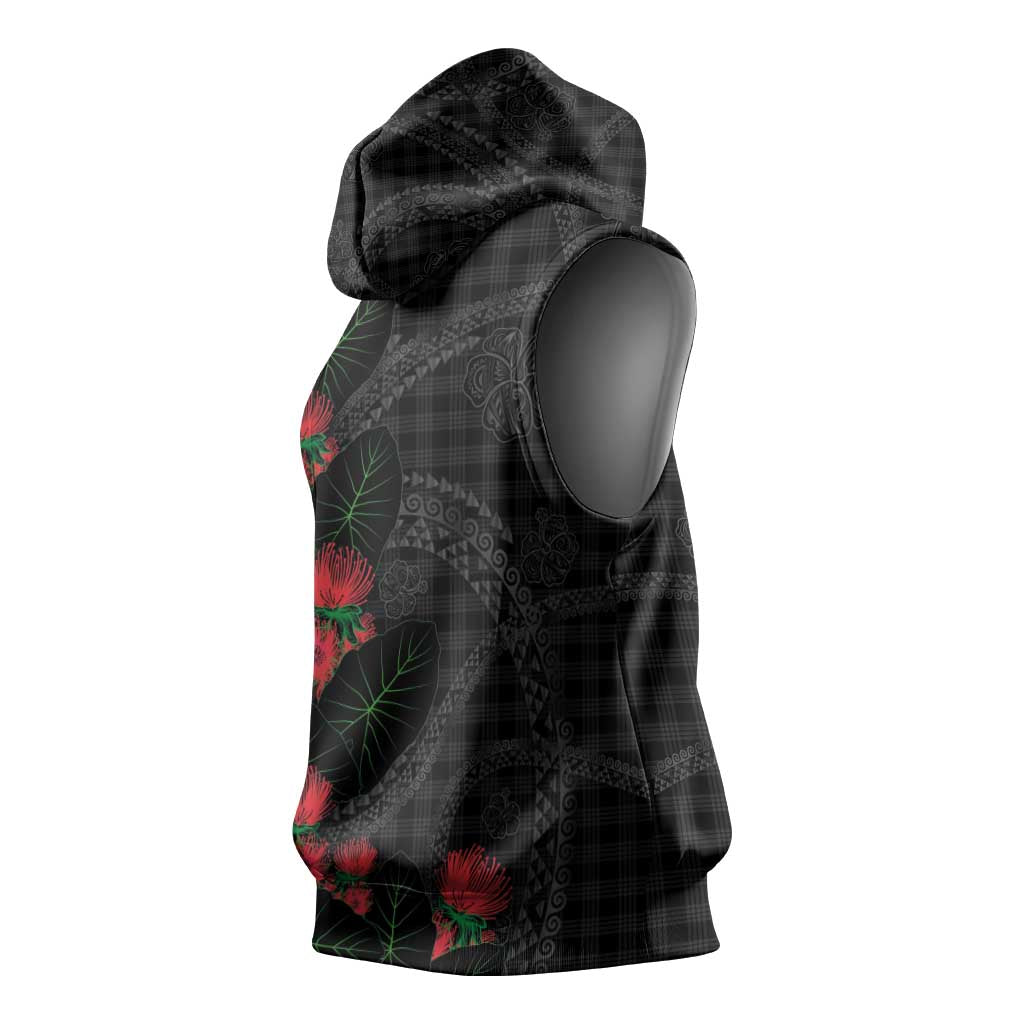Hawaiian Kakau Art Sleeveless Hoodie Taro Leaves with Ohia Lehua and Pakala Pattern LT03 - Polynesian Pride