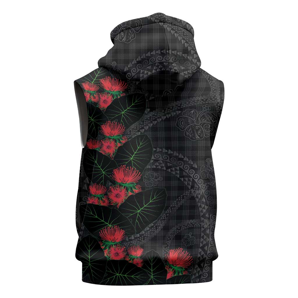 Hawaiian Kakau Art Sleeveless Zip Hoodie Taro Leaves with Ohia Lehua and Pakala Pattern LT03 - Polynesian Pride