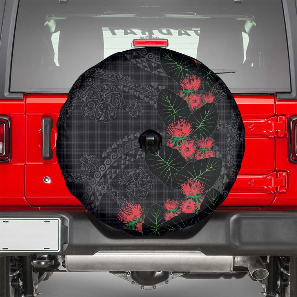 Hawaiian Kakau Art Spare Tire Cover Taro Leaves with Ohia Lehua and Pakala Pattern - Polynesian Pride