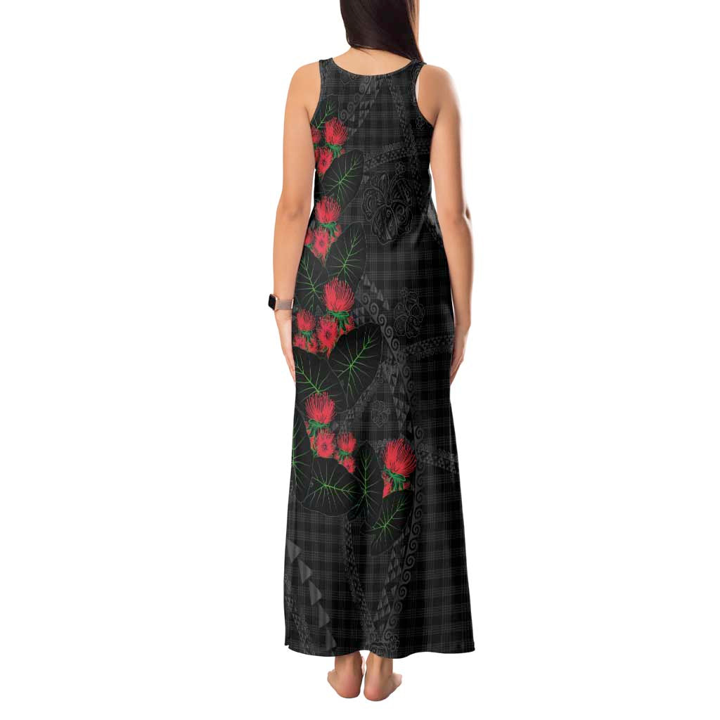 Hawaiian Kakau Art Tank Maxi Dress Taro Leaves with Ohia Lehua and Pakala Pattern LT03 - Polynesian Pride