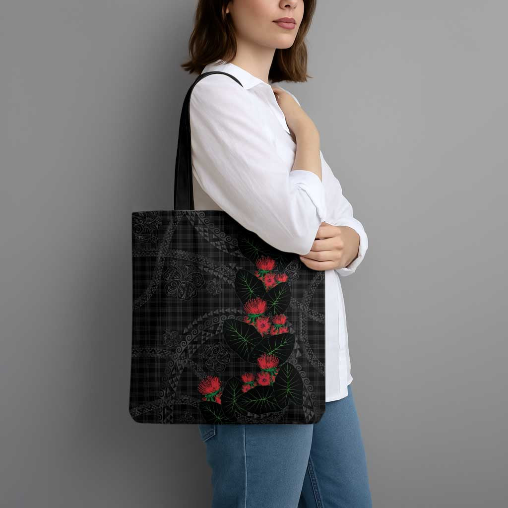 Hawaiian Kakau Art Tote Bag Taro Leaves with Ohia Lehua and Pakala Pattern - Polynesian Pride