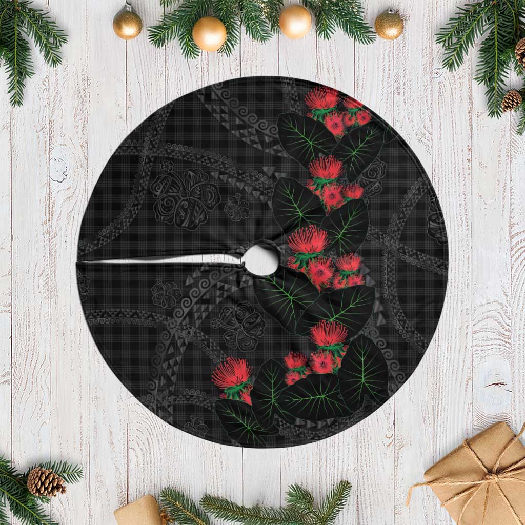 Hawaiian Kakau Art Tree Skirt Taro Leaves with Ohia Lehua and Pakala Pattern LT03 Casual Black - Polynesian Pride