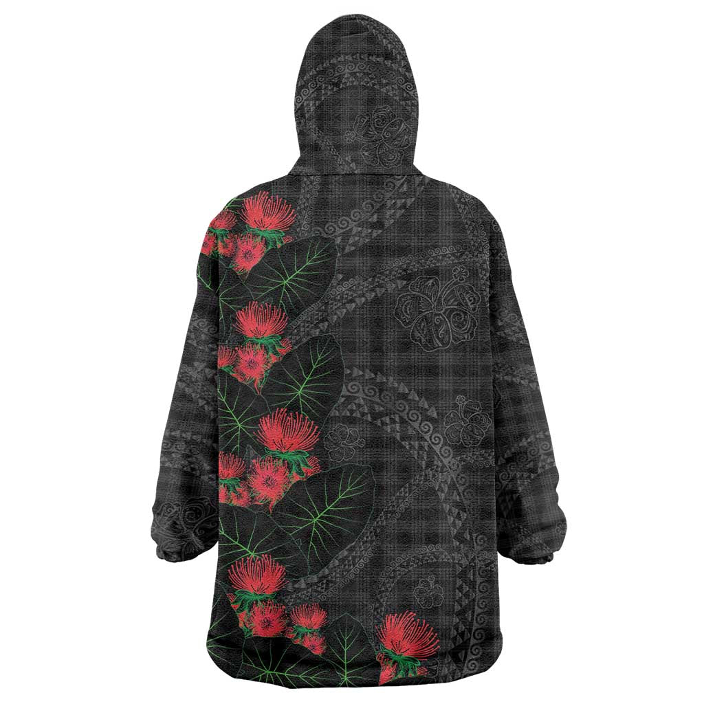 Hawaiian Kakau Art Wearable Blanket Hoodie Taro Leaves with Ohia Lehua and Pakala Pattern LT03 - Polynesian Pride