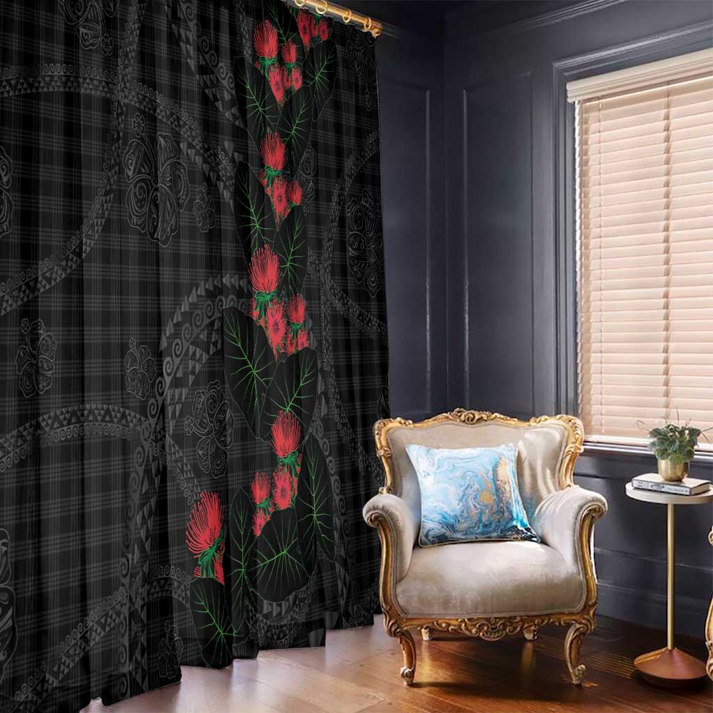 Hawaiian Kakau Art Window Curtain Taro Leaves with Ohia Lehua and Pakala Pattern LT03 - Polynesian Pride