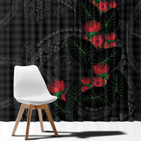 Hawaiian Kakau Art Window Curtain Taro Leaves with Ohia Lehua and Pakala Pattern LT03 - Polynesian Pride