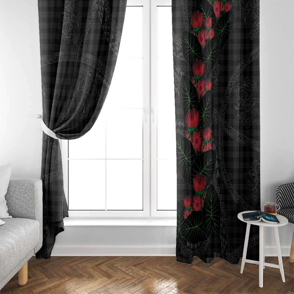 Hawaiian Kakau Art Window Curtain Taro Leaves with Ohia Lehua and Pakala Pattern LT03 - Polynesian Pride