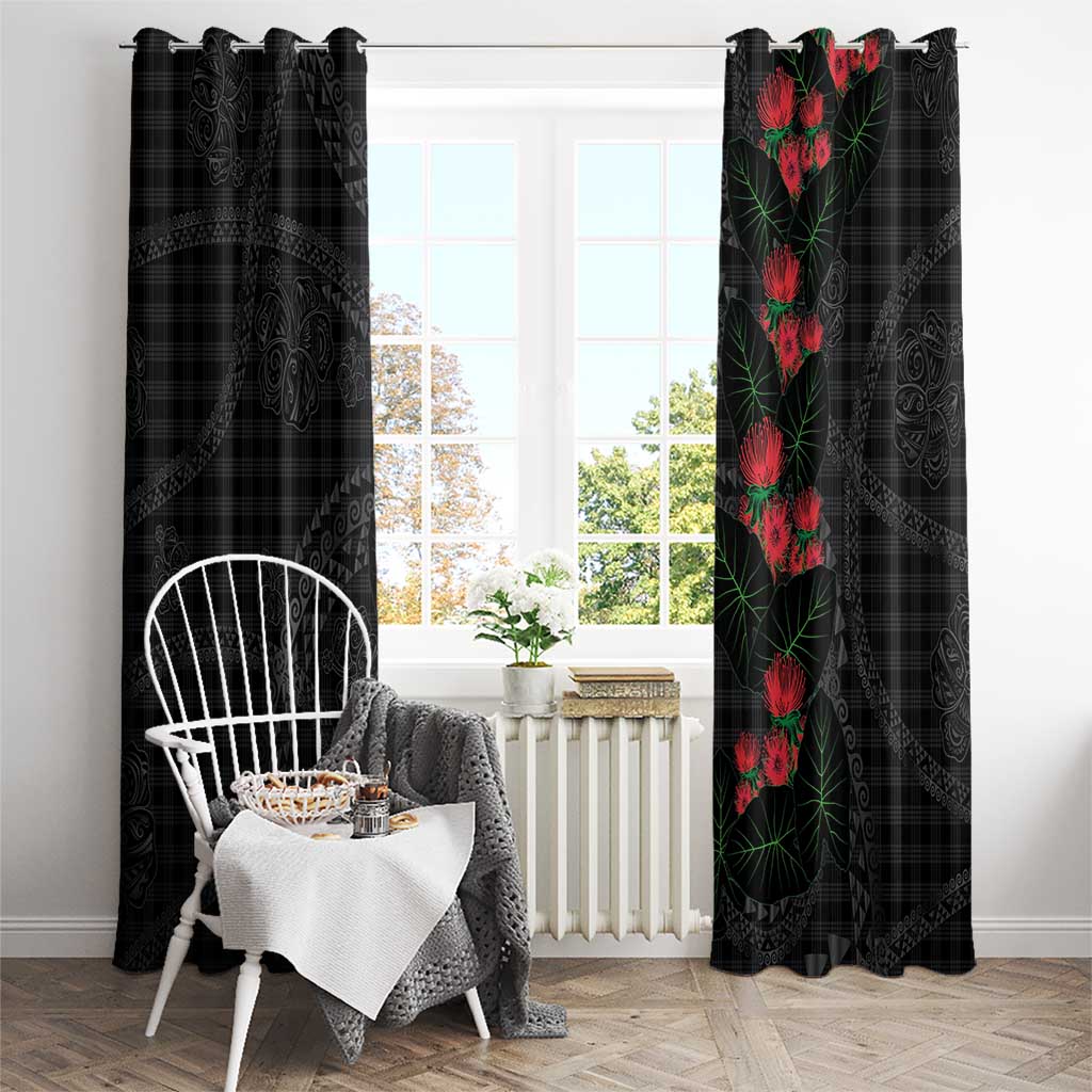 Hawaiian Kakau Art Window Curtain Taro Leaves with Ohia Lehua and Pakala Pattern LT03 - Polynesian Pride