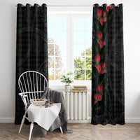 Hawaiian Kakau Art Window Curtain Taro Leaves with Ohia Lehua and Pakala Pattern LT03 - Polynesian Pride