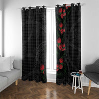 Hawaiian Kakau Art Window Curtain Taro Leaves with Ohia Lehua and Pakala Pattern LT03 With Grommets Black - Polynesian Pride