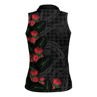Hawaiian Kakau Art Women Sleeveless Polo Shirt Taro Leaves with Ohia Lehua and Pakala Pattern LT03 - Polynesian Pride