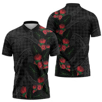 Hawaiian Kakau Art Zipper Polo Shirt Taro Leaves with Ohia Lehua and Pakala Pattern LT03 - Polynesian Pride