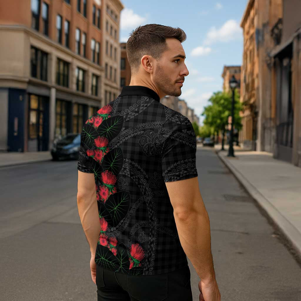 Hawaiian Kakau Art Zipper Polo Shirt Taro Leaves with Ohia Lehua and Pakala Pattern LT03 - Polynesian Pride