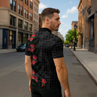 Hawaiian Kakau Art Zipper Polo Shirt Taro Leaves with Ohia Lehua and Pakala Pattern LT03 - Polynesian Pride