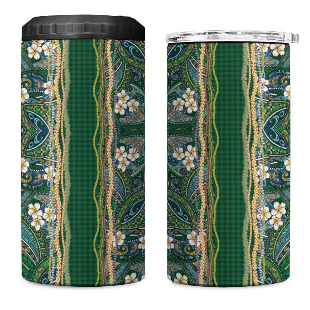 Hawaiian Art Flower Tribal with Lei 4 in 1 Can Cooler Tumbler Palaka Pattern Green Color LT03 One Size: 16 oz Green - Polynesian Pride