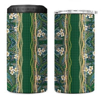 Hawaiian Art Flower Tribal with Lei 4 in 1 Can Cooler Tumbler Palaka Pattern Green Color LT03 One Size: 16 oz Green - Polynesian Pride