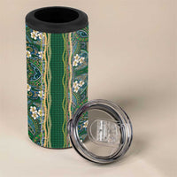 Hawaiian Art Flower Tribal with Lei 4 in 1 Can Cooler Tumbler Palaka Pattern Green Color LT03 - Polynesian Pride