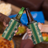 Hawaiian Art Flower Tribal with Lei 4 in 1 Can Cooler Tumbler Palaka Pattern Green Color LT03 - Polynesian Pride