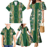 Hawaiian Art Flower Tribal with Lei Family Matching Mermaid Dress and Hawaiian Shirt Palaka Pattern Green Color LT03 - Polynesian Pride