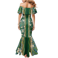 Hawaiian Art Flower Tribal with Lei Family Matching Mermaid Dress and Hawaiian Shirt Palaka Pattern Green Color LT03 - Polynesian Pride