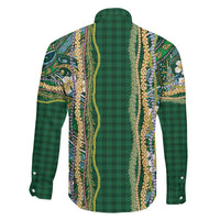 Hawaiian Art Flower Tribal with Lei Family Matching Short Sleeve Bodycon Dress and Hawaiian Shirt Palaka Pattern Green Color LT03 - Polynesian Pride