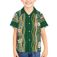 Hawaiian Art Flower Tribal with Lei Hawaiian Shirt Palaka Pattern Green Color - Polynesian Pride