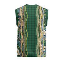 Hawaiian Art Flower Tribal with Lei Christmas Knitted V-Neck Vest Palaka Pattern Green Color LT03 - Polynesian Pride
