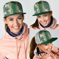 Hawaiian Art Flower Tribal with Lei Mesh Trucker Cap Palaka Pattern Green Color - Polynesian Pride