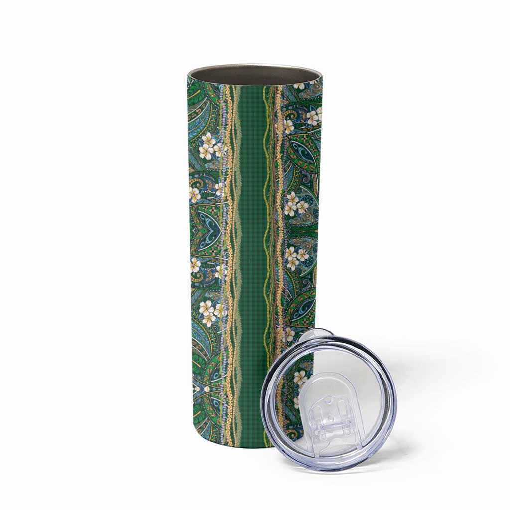 Hawaiian Art Flower Tribal with Lei Skinny Tumbler Palaka Pattern Green Color LT03 - Polynesian Pride