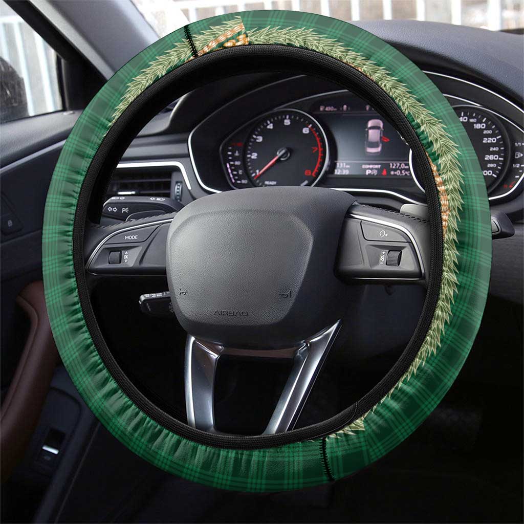 Hawaiian Art Flower Tribal with Lei Steering Wheel Cover Palaka Pattern Green Color LT03 - Polynesian Pride