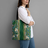 Hawaiian Art Flower Tribal with Lei Tote Bag Palaka Pattern Green Color - Polynesian Pride