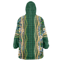 Hawaiian Art Flower Tribal with Lei Wearable Blanket Hoodie Palaka Pattern Green Color LT03 - Polynesian Pride