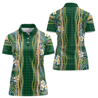 Hawaiian Art Flower Tribal with Lei Women Polo Shirt Palaka Pattern Green Color LT03 - Polynesian Pride