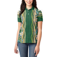 Hawaiian Art Flower Tribal with Lei Women Polo Shirt Palaka Pattern Green Color LT03 - Polynesian Pride