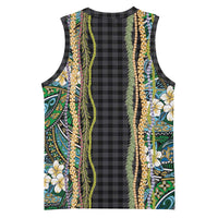 Hawaiian Art Flower Tribal with Lei Basketball Jersey Palaka Pattern Black Color LT03 - Polynesian Pride