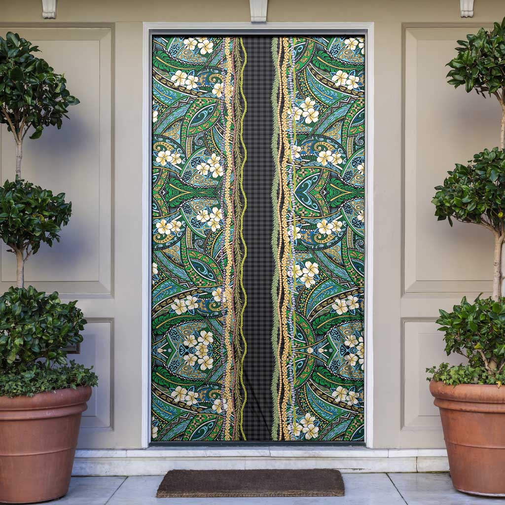 Hawaiian Art Flower Tribal with Lei Door Cover Palaka Pattern Black Color LT03 Black - Polynesian Pride