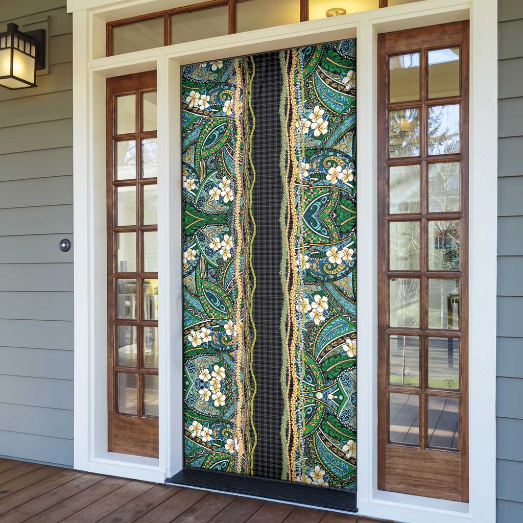 Hawaiian Art Flower Tribal with Lei Door Cover Palaka Pattern Black Color LT03 - Polynesian Pride