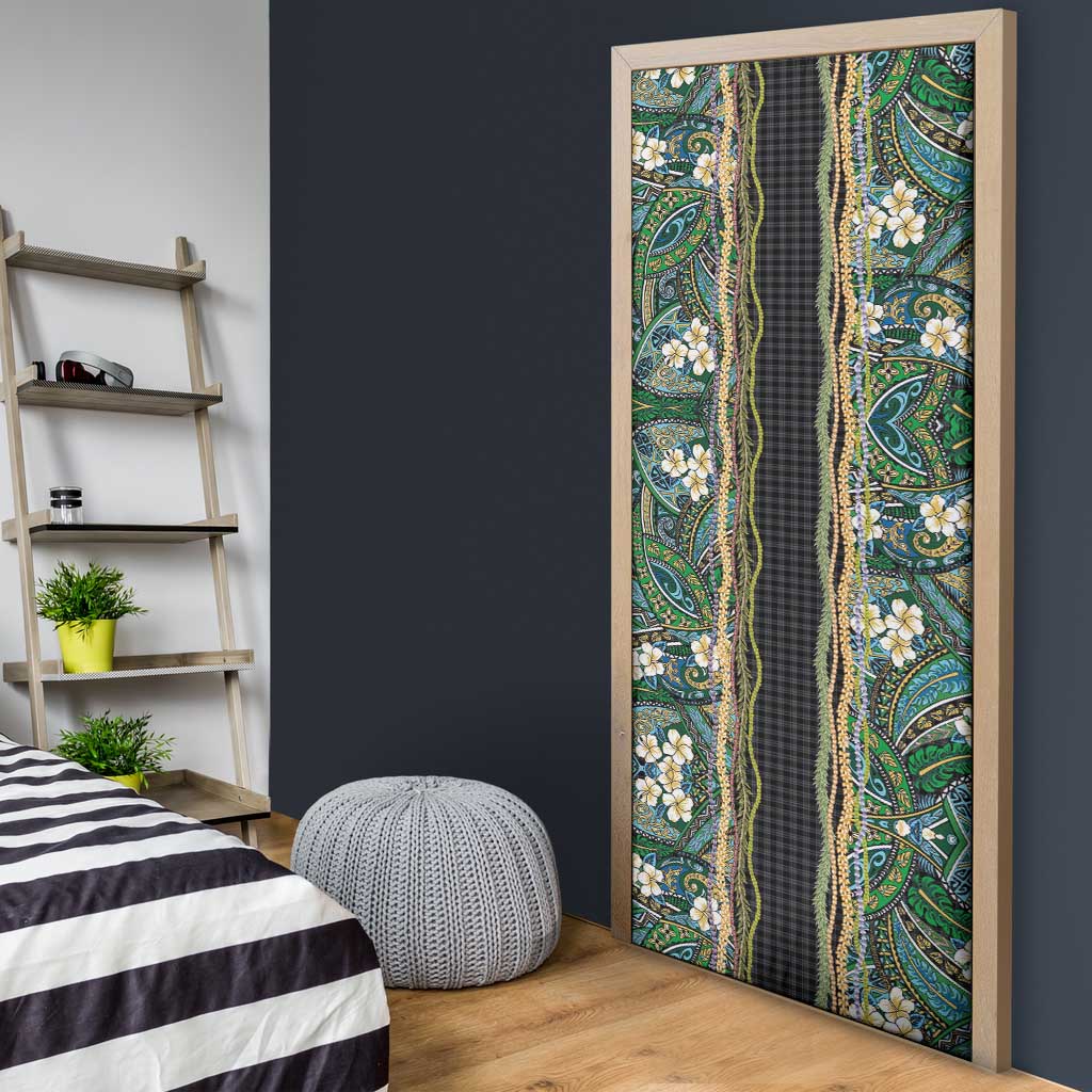 Hawaiian Art Flower Tribal with Lei Door Cover Palaka Pattern Black Color LT03 - Polynesian Pride