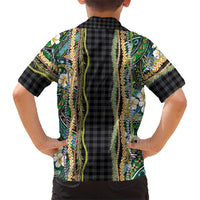 Hawaiian Art Flower Tribal with Lei Family Matching Long Sleeve Bodycon Dress and Hawaiian Shirt Palaka Pattern Black Color LT03 - Polynesian Pride