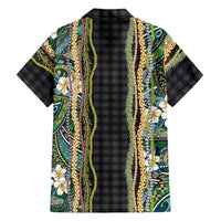 Hawaiian Art Flower Tribal with Lei Family Matching Off Shoulder Maxi Dress and Hawaiian Shirt Palaka Pattern Black Color LT03 - Polynesian Pride