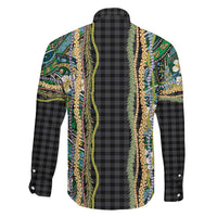 Hawaiian Art Flower Tribal with Lei Family Matching Puletasi and Hawaiian Shirt Palaka Pattern Black Color LT03 - Polynesian Pride