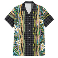 Hawaiian Art Flower Tribal with Lei Family Matching Summer Maxi Dress and Hawaiian Shirt Palaka Pattern Black Color LT03 Dad's Shirt - Short Sleeve Black - Polynesian Pride