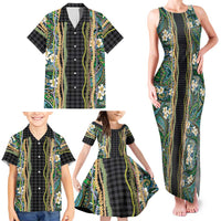 Hawaiian Art Flower Tribal with Lei Family Matching Tank Maxi Dress and Hawaiian Shirt Palaka Pattern Black Color LT03 - Polynesian Pride