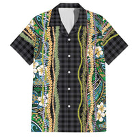 Hawaiian Art Flower Tribal with Lei Hawaiian Shirt Palaka Pattern Black Color LT03 Black - Polynesian Pride