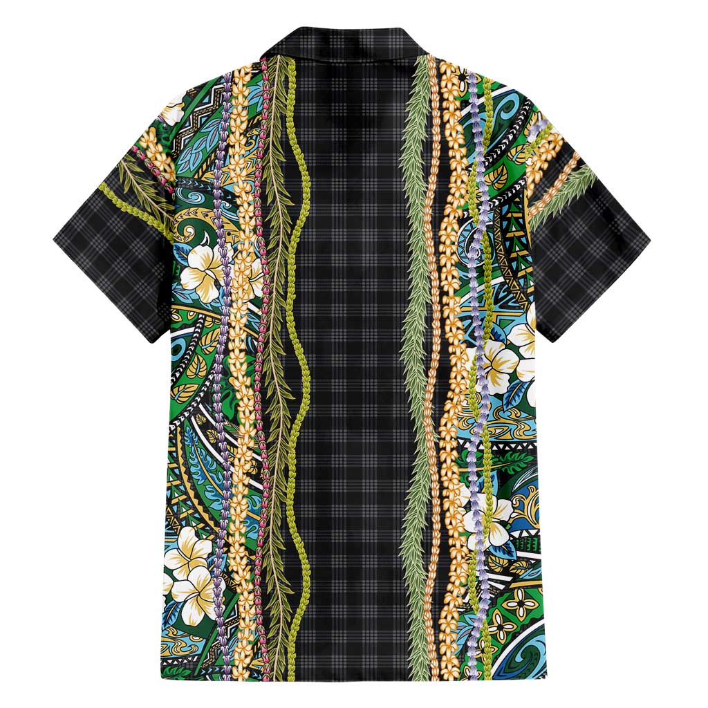 Hawaiian Art Flower Tribal with Lei Hawaiian Shirt Palaka Pattern Black Color LT03 - Polynesian Pride