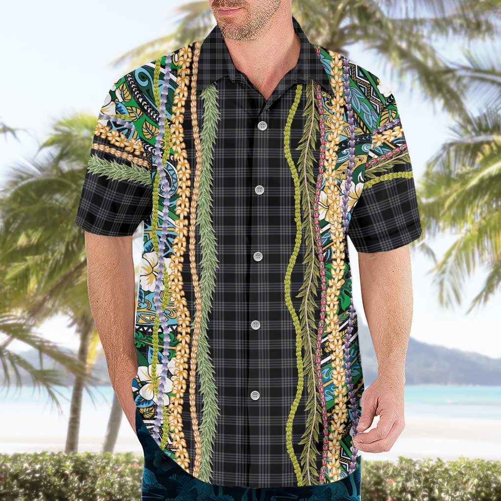 Hawaiian Art Flower Tribal with Lei Hawaiian Shirt Palaka Pattern Black Color LT03 - Polynesian Pride