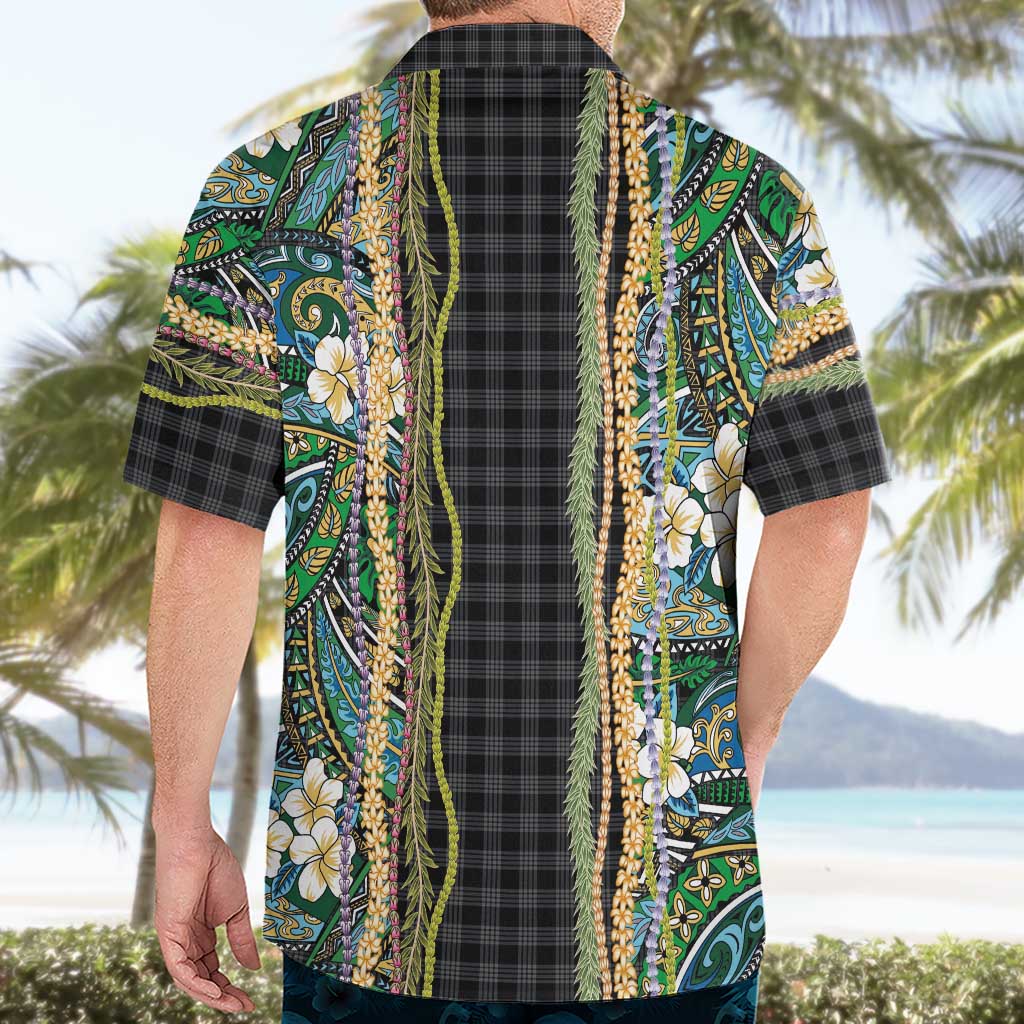 Hawaiian Art Flower Tribal with Lei Hawaiian Shirt Palaka Pattern Black Color LT03 - Polynesian Pride