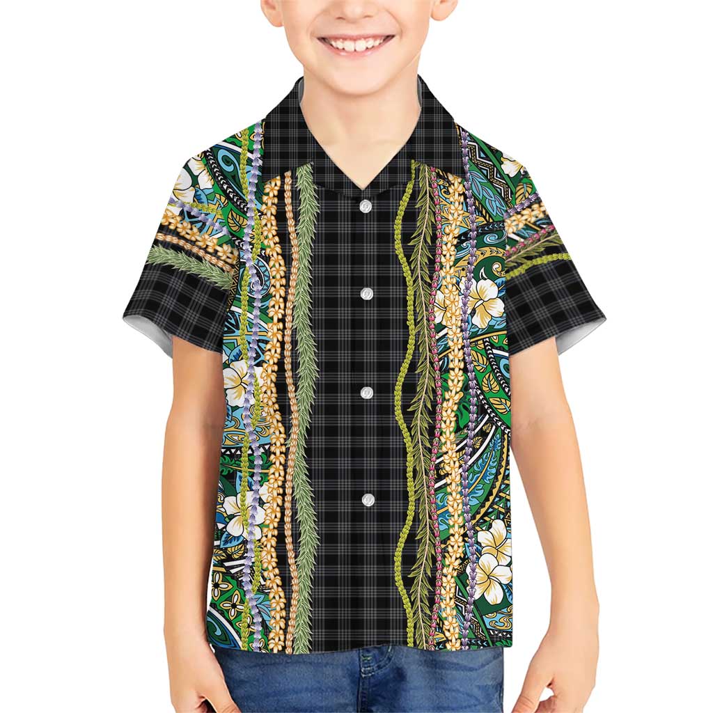 Hawaiian Art Flower Tribal with Lei Hawaiian Shirt Palaka Pattern Black Color LT03 - Polynesian Pride