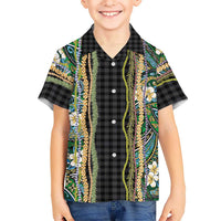 Hawaiian Art Flower Tribal with Lei Hawaiian Shirt Palaka Pattern Black Color LT03 - Polynesian Pride