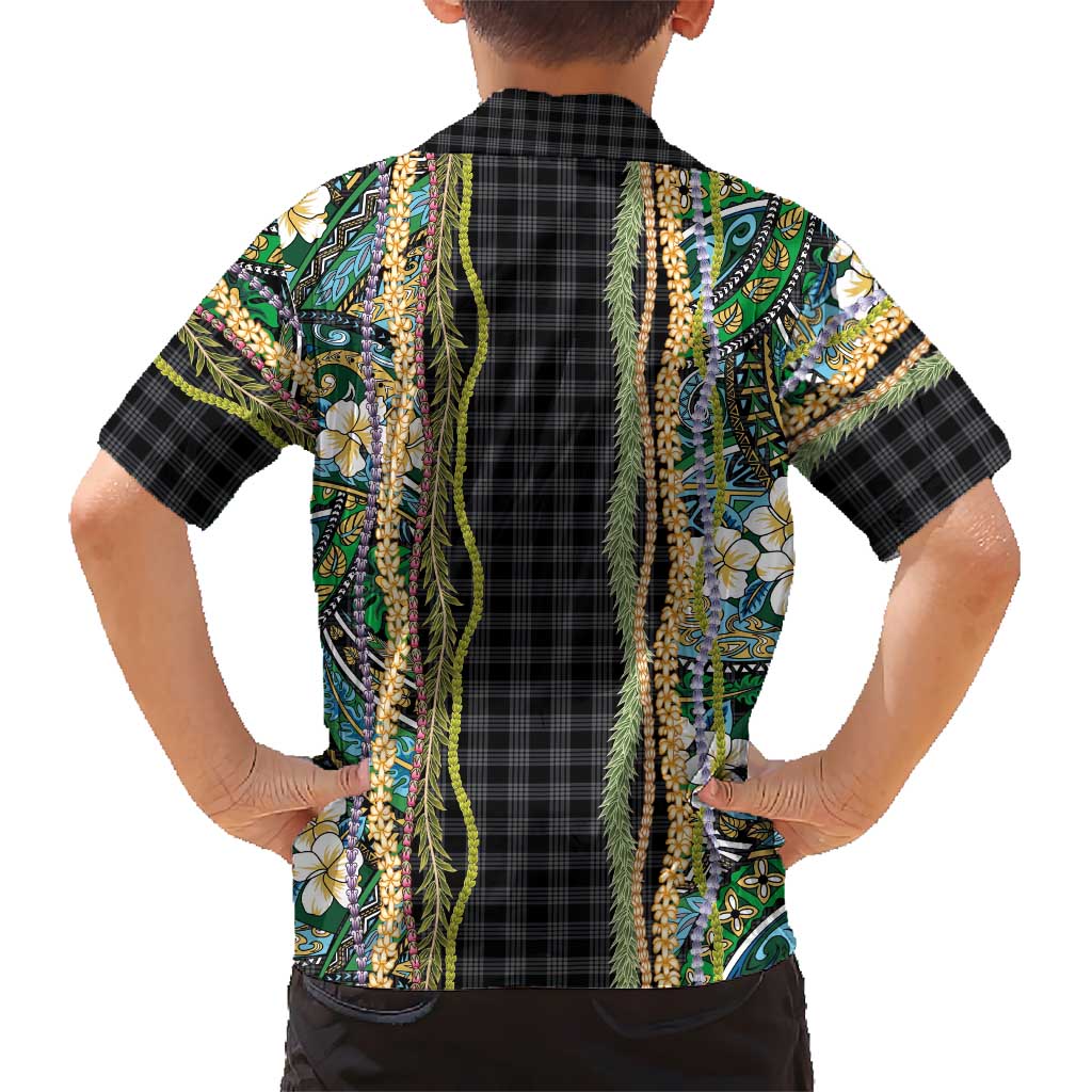 Hawaiian Art Flower Tribal with Lei Hawaiian Shirt Palaka Pattern Black Color LT03 - Polynesian Pride